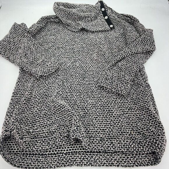 Chicos Knobby Texture Snap Neck Sweater Size XL Black White - Picture 1 of 4